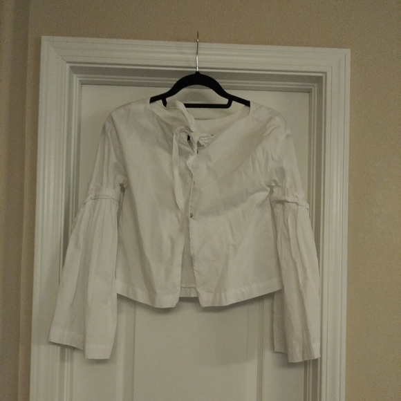 Free People Bell Sleeve White Top Tie Sleeve XS - Picture 7 of 7